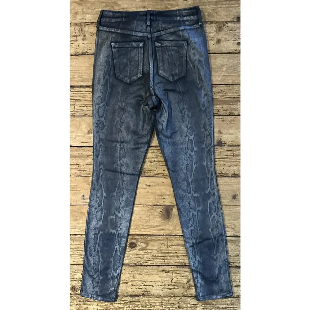 William Rast Women’s Gray Wax Coated Reptile Print Sculpted High Jeans Size 26_2